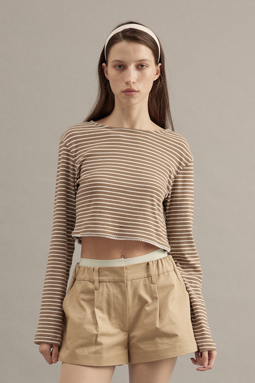 Stripe Crop T-shirt Brown