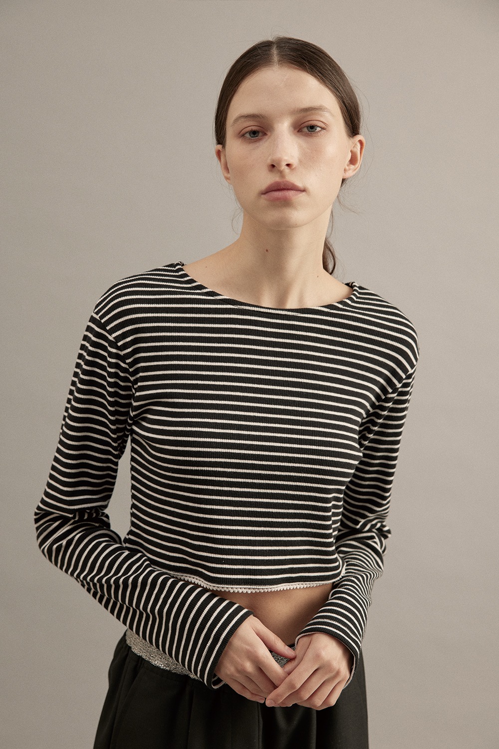 Stripe Crop T-shirt Black